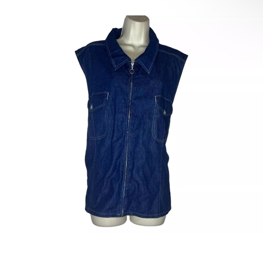 NWOT Lane Bryant Venezia Denim Top Women's Blue Jean Sleeveless Shirt Sz 26/28w